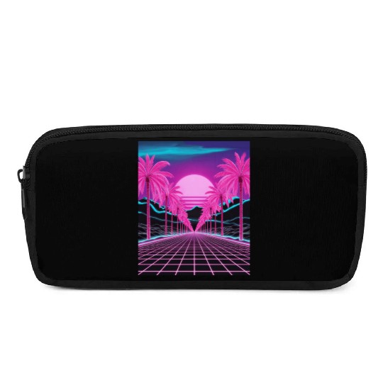 Neon Dreamscape: Retro-Futuristic Synthwave Sunset Pencil Cases