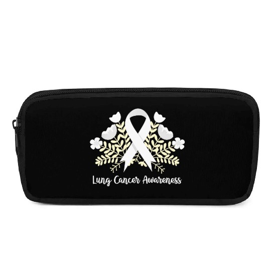 Lung Cancer Awarenss White Ribbon Floral Pencil Cases