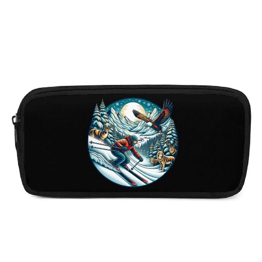 Epic Mountain Ski Adventure with Wildlife Pencil Cases