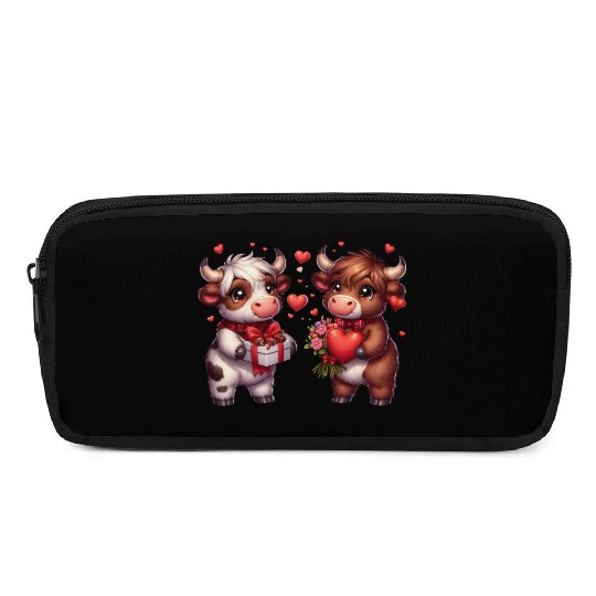 Cute cartoon valentines highland cow Pencil Cases