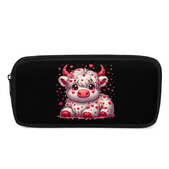 Cute cartoon valentines highland cow Pencil Cases