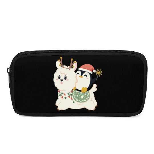 Alpaca and penguin celebrate Christmas Pencil Cases