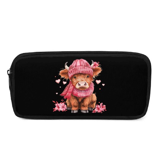 Cute Highland Cow Valentines Day Pencil Cases