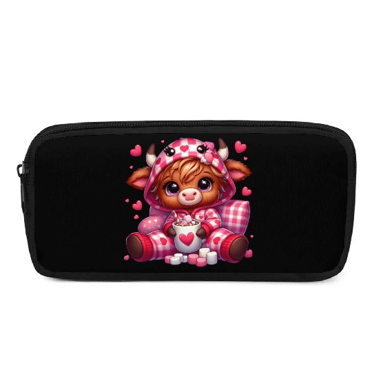 Cute cartoon valentines highland cow Pencil Cases