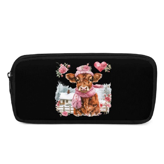 Cute Highland Cow Valentines Day Pencil Cases