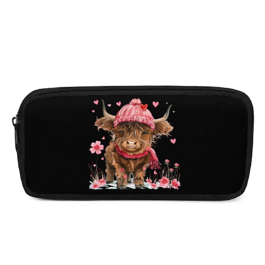 Cute Highland Cow Valentines Day Pencil Cases
