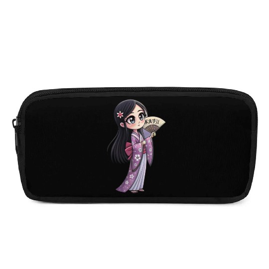 Cute Chibi Geisha Anime Inspired Kimono Design Pencil Cases
