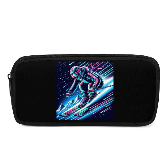 Neon Night Skiing Adventure Design Pencil Cases