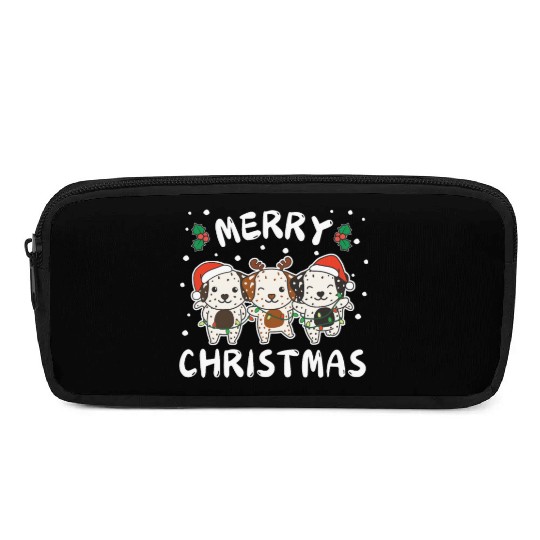 Merry Christmas Cute Dalmatian Festive Lights Pencil Cases