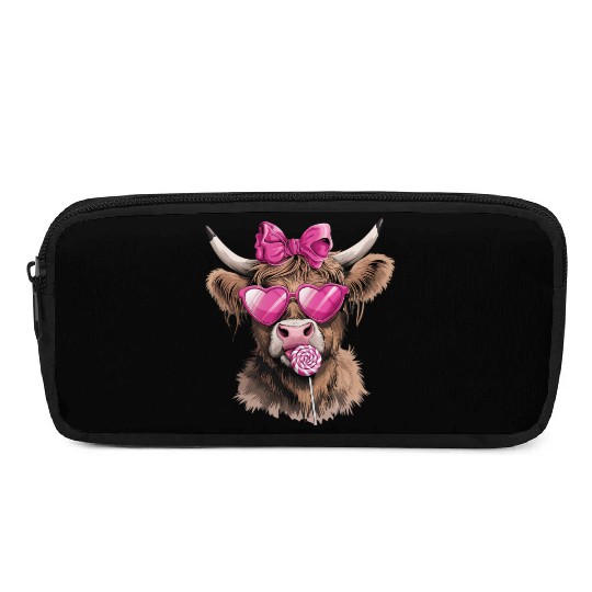 Highland Cow Valentines, Valentines Day, Retro Pencil Cases
