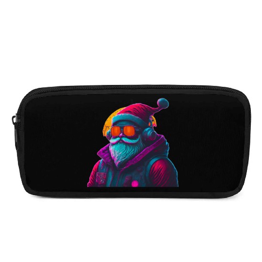 Retro Cool Santa Claus with Headphones Neon Colors Pencil Cases