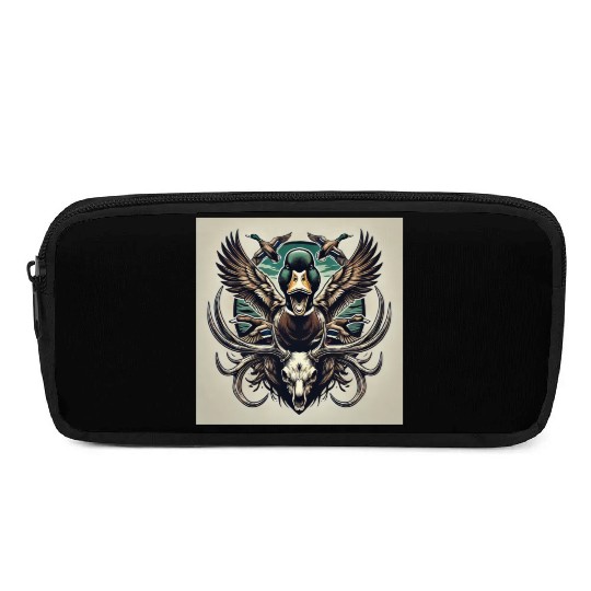 Mallard duck flying over deer skull in marsh Pencil Cases