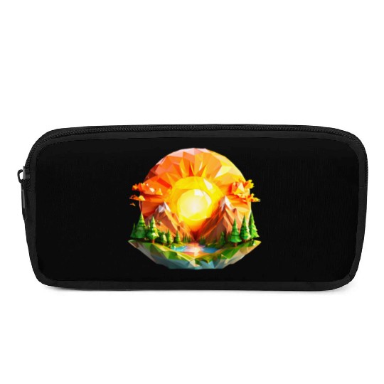 Vibrant Geometric Sunrise Landscape – Nature-Inspi Pencil Cases
