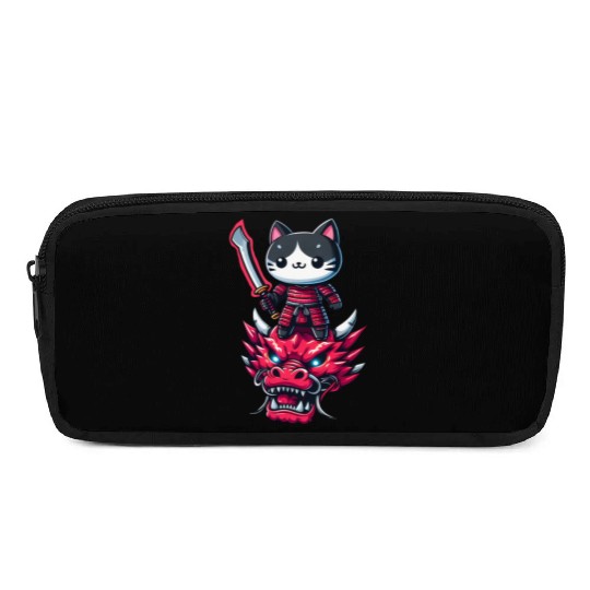 Samurai Cat with Sword on Dragon in Epic 3D Effect Pencil Cases