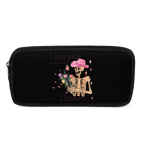 Funny Cowboy Skeleton with Flowers Pencil Cases