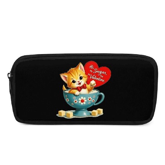 Hi Sugar Vintage Kitten Valentine s Day Card Pencil Cases