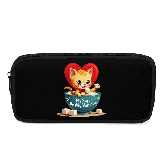 Hi Sugar Vintage Kitten Valentine s Day Card Pencil Cases