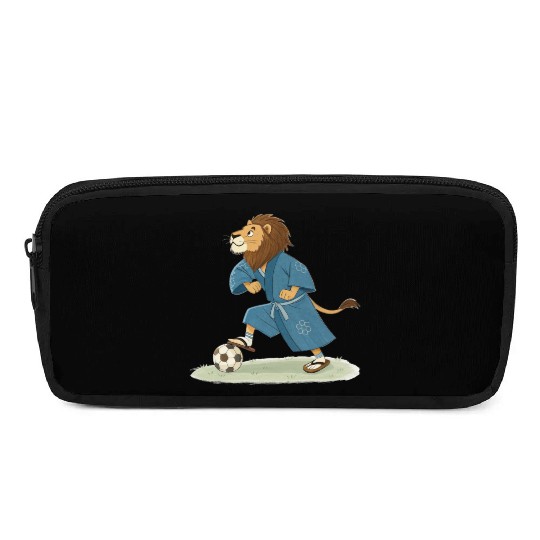 Lion playing soccer in karate kimono Pencil Cases