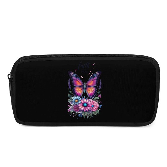 Butterfly with Flowers Art Faith Over Fear Pencil Cases