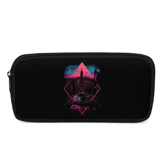 Retro Car City Vaporwave Synthwave 80s 90s Pencil Cases