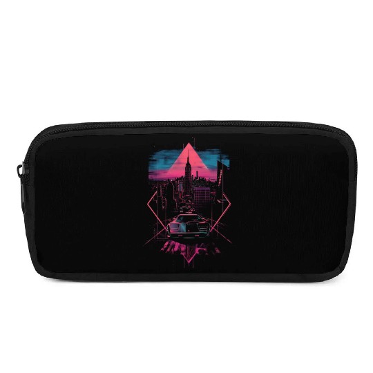 Retro Car City Vaporwave Synthwave 80s 90s Pencil Cases