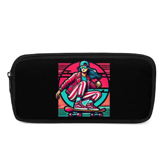 A cool girl Skateboarding with cool outfit Pencil Cases