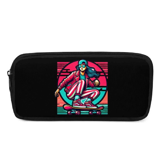 A cool girl Skateboarding with cool outfit Pencil Cases