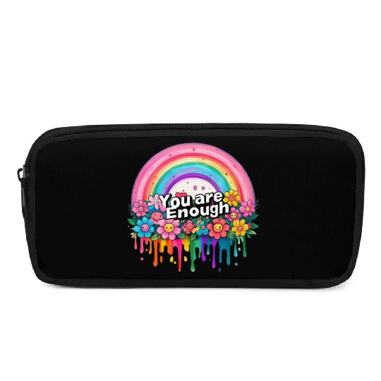 "You Are Enough" Rainbow and Flowers Inspirational Pencil Cases