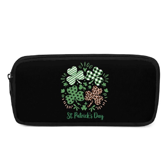 Plaid Leopard Print Shamrock St. Patrick's Day Pencil Cases