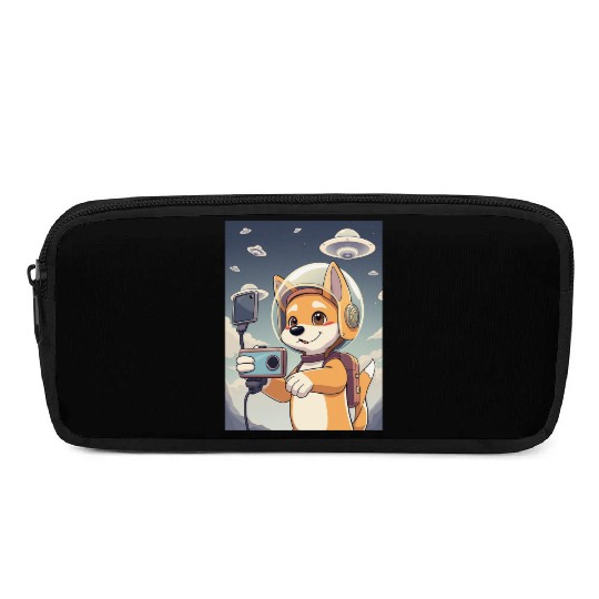 Funny Dog Rescue Anime Selfie with UFOs Weird Pencil Cases