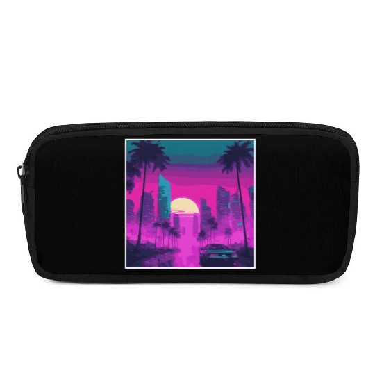 Neon Paradise Vaporwave Sunset Vibes Pencil Cases