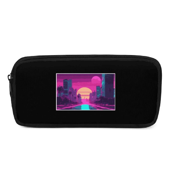Neon Paradise Vaporwave Sunset Vibes Pencil Cases