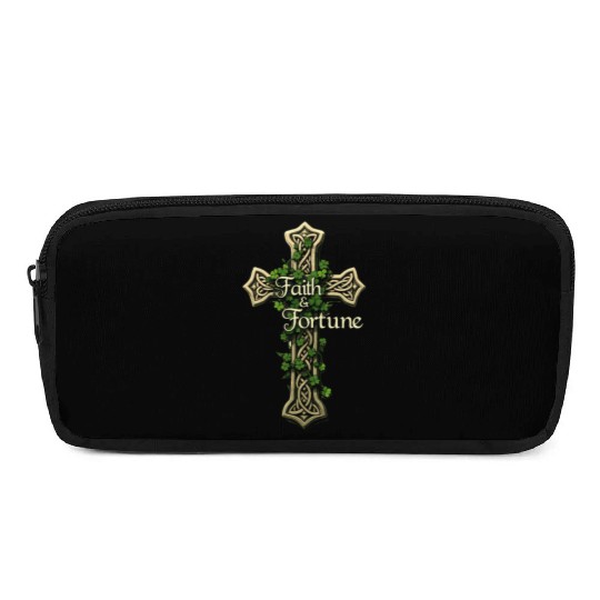 Celtic Cross Faith & Fortune Shamrock Design Pencil Cases