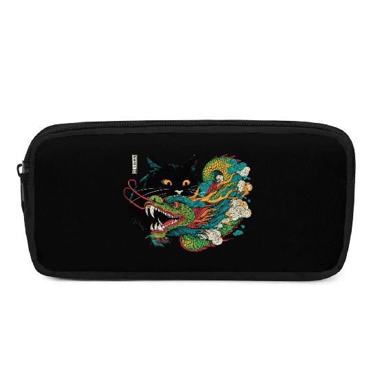 Ukiyo-e Black Cat Chinese Dragon Pencil Cases