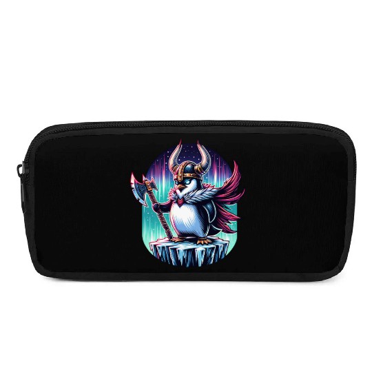 Viking Penguin Warrior Under Northern Lights Pencil Cases
