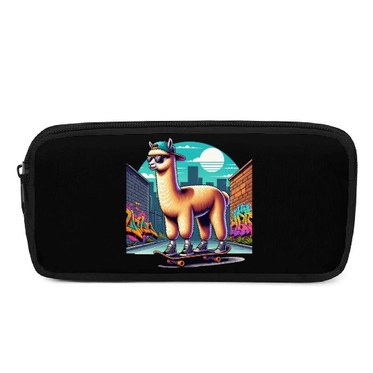 Cool Alpaca Skater Vibe in Urban Street Art Pencil Cases