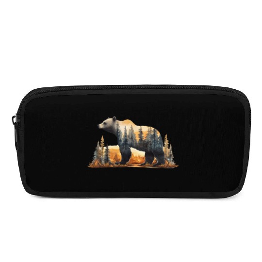 Grizzly Bear Watercolor Illustration Pencil Cases
