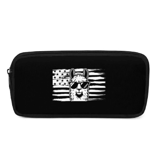 Alpaca Llama US Flag Llama Pencil Cases