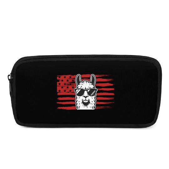 Llama US Flag Llama Alpaca Pencil Cases