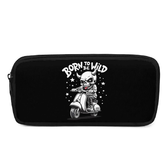 Born to Be Wild - Skull Devil on Scooter Pencil Cases