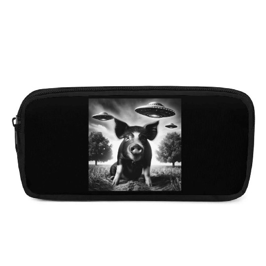 Pig piggy piglet Funny Graphic Selfie with UFOs We Pencil Cases