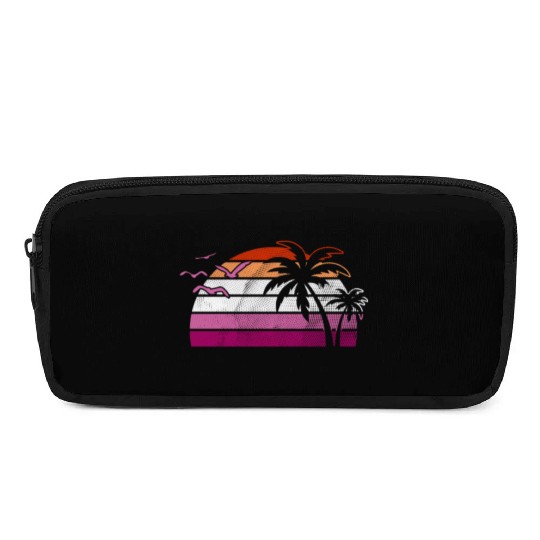 Retro Sunset Palm Trees Lesbian Pride Aesthetic Pencil Cases