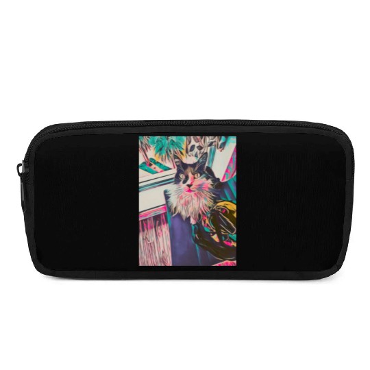 Tropical Funky Cat Pencil Cases