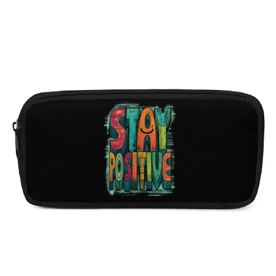 Stay Positive – Retro Color Block Text Pencil Cases