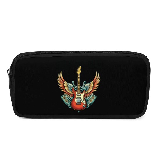 Vintage Retro 80s Rock Roll Music Guitar Wing Pencil Cases