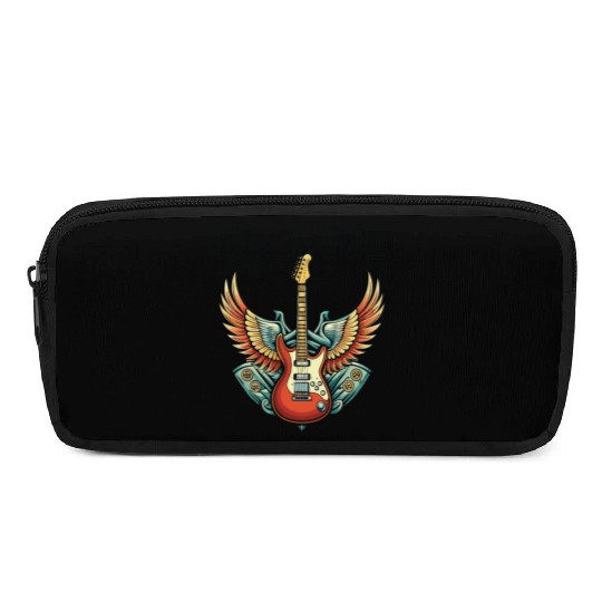 Vintage Retro 80s Rock Roll Music Guitar Wing Pencil Cases