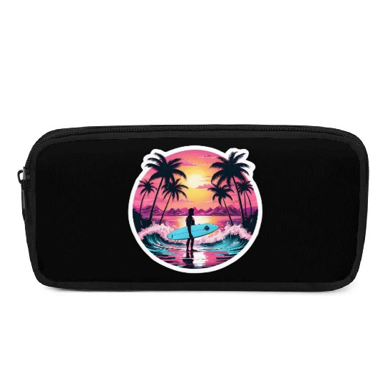 80s Synthwave Surfer | Retro Sunset Pencil Cases.