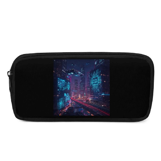 Neon cyberpunk city digital dreamer for men Pencil Cases
