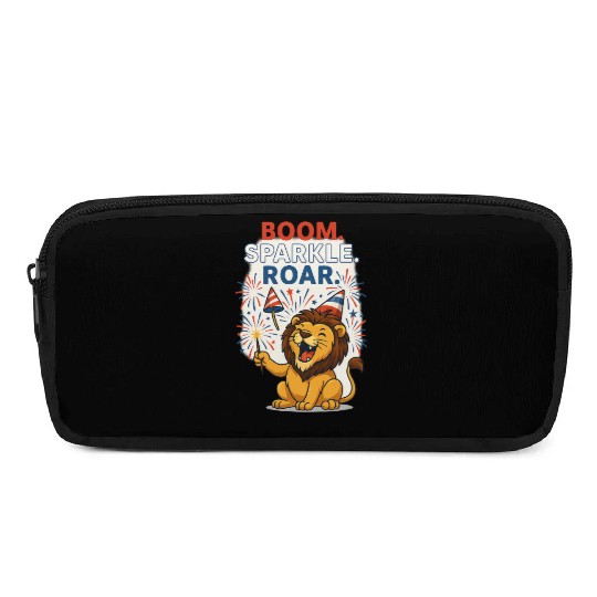 Boom Sparkle Roar – Cute Patriotic Lion with Firew Pencil Cases