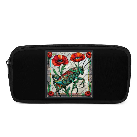 Grasshopper cricket stained glass poppy flower Pencil Cases